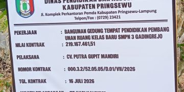 Pembangunan RKB SMPN 3 Gadingrejo Diduga Tidak Sesuai Dengan Nilai Yang Dibangunkan