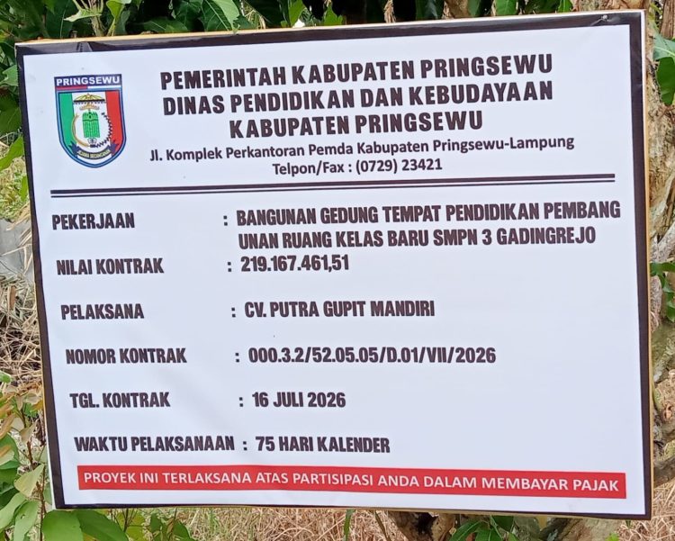 Pembangunan RKB SMPN 3 Gadingrejo Diduga Tidak Sesuai Dengan Nilai Yang Dibangunkan